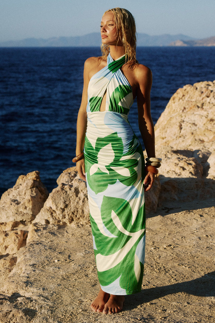 AUBRIE CROSS FRONT MIDI DRESS |AMOREE BLUE | RUNAWAY THE LABEL