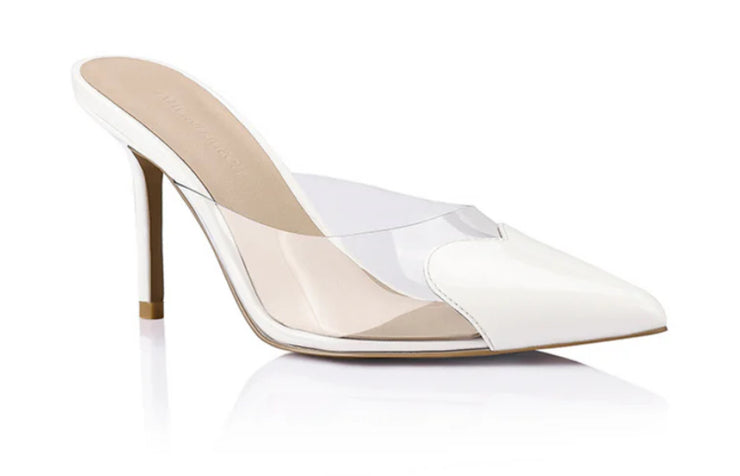 Raquel Mule Vinylite & White Patent | LANA WILKINSON