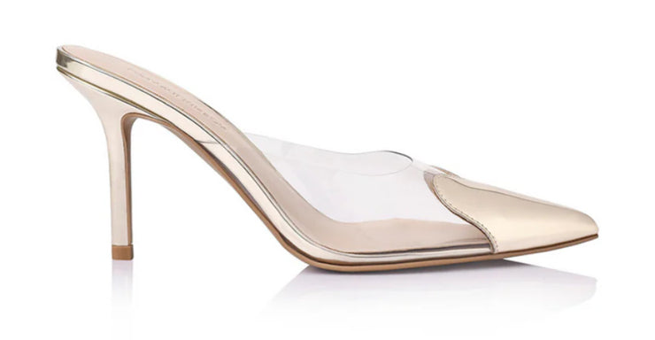 Raquel Mule Vinylite & Gold Metallic Patent | LANA WILKINSON