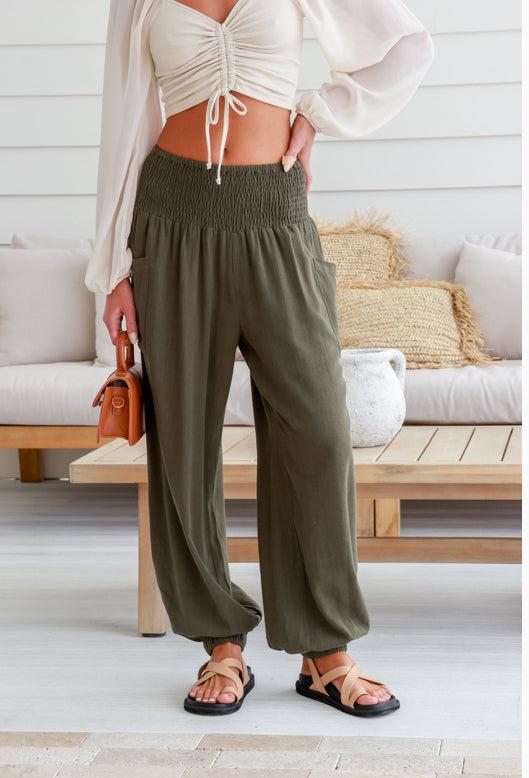 BOHO LINEN PANTS | KHAKI