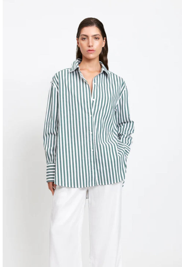 FLORENCE SHIRT | GREEN AND WHITE STRIPE | MAEL BRAND