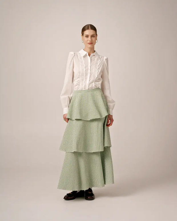 Seersucker Flounce Skirt | Green Checks | byTiMo