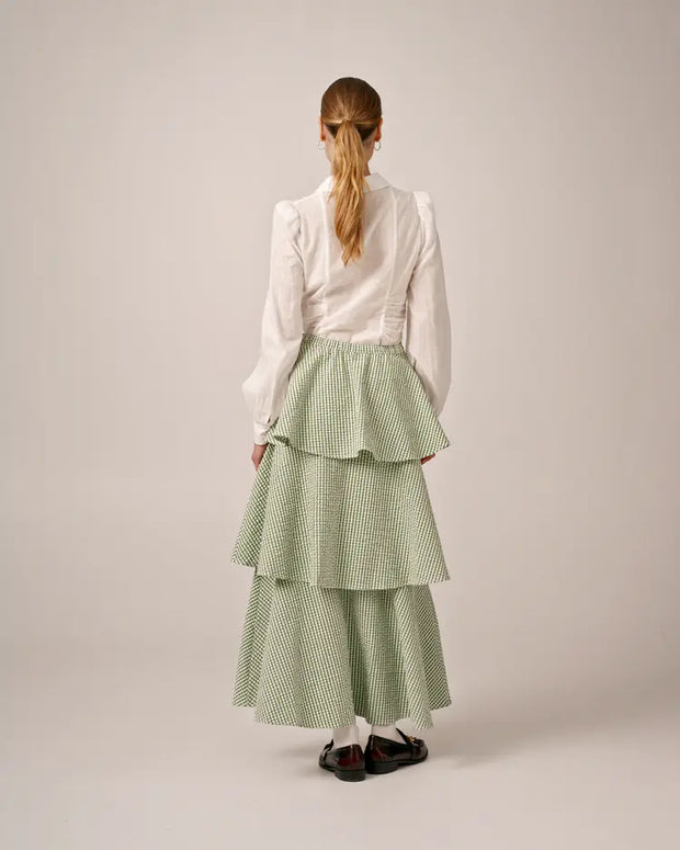 Seersucker Flounce Skirt | Green Checks | byTiMo