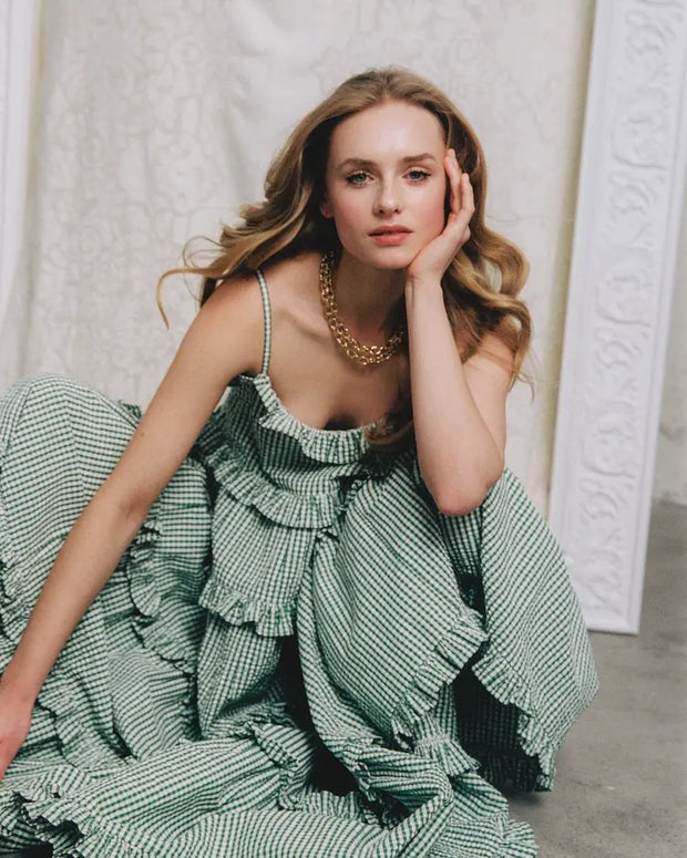 Seersucker Strap Dress | Green Checks | byTiMo