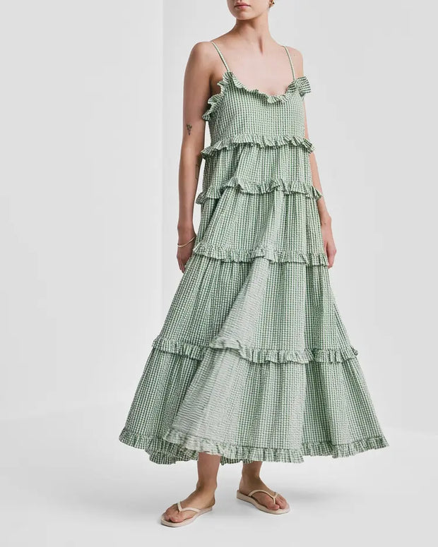Seersucker Strap Dress | Green Checks | byTiMo