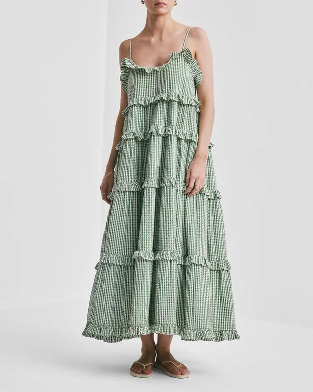 Seersucker Strap Dress | Green Checks | byTiMo