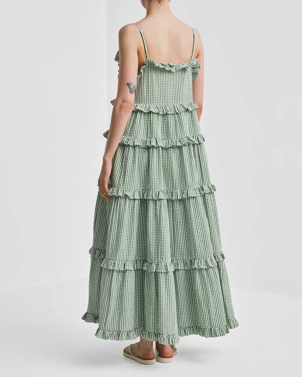 Seersucker Strap Dress | Green Checks | byTiMo