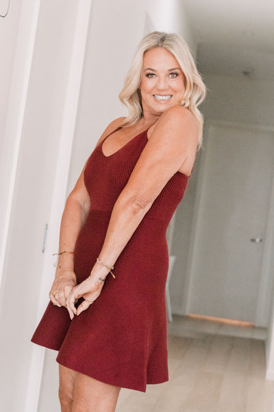 Taylor Knit Dress & Cardigan Set | Merlot