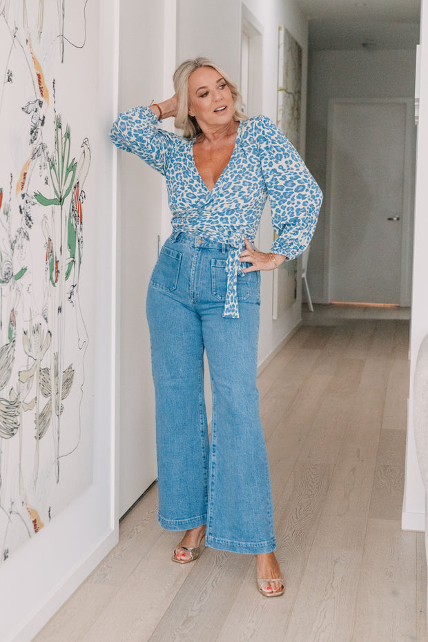 FARRAH WRAP TOP | Turquoise Leopard| MSH. LIFESTYLE RESORT