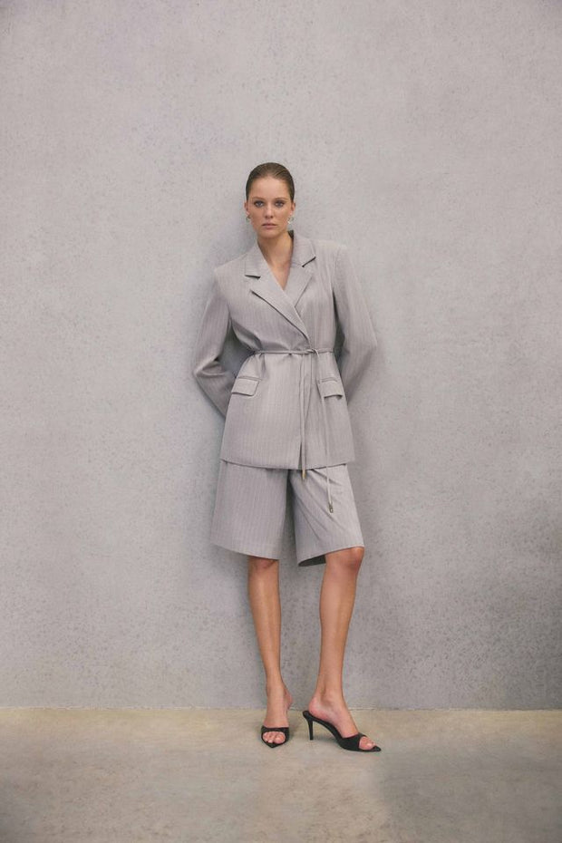 Gaia Shorts| Grey Pinstripe | CURAAE