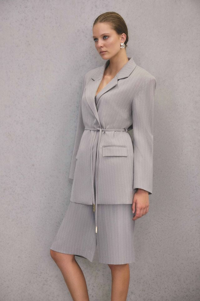 Gaia Blazer  | Grey Pinstripe | CURAAE