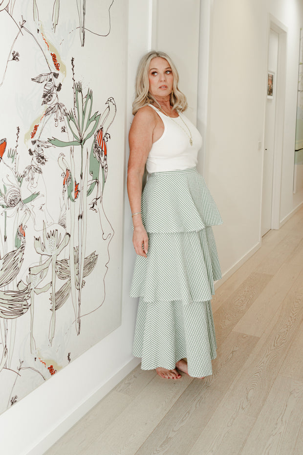 Seersucker Flounce Skirt | Green Checks | byTiMo