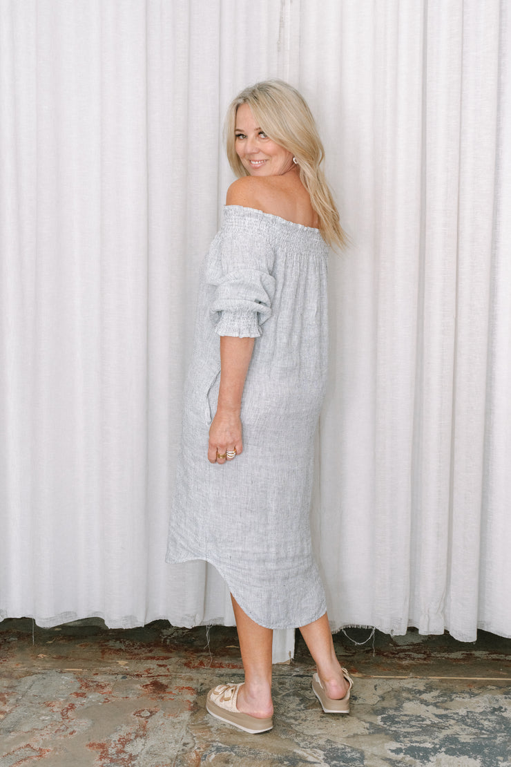 Mia Linen Dress - Pinstripe | MS. H LIFESTYLE