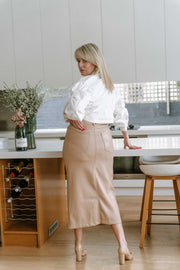 Nina Faux Leather Skirt | Camel