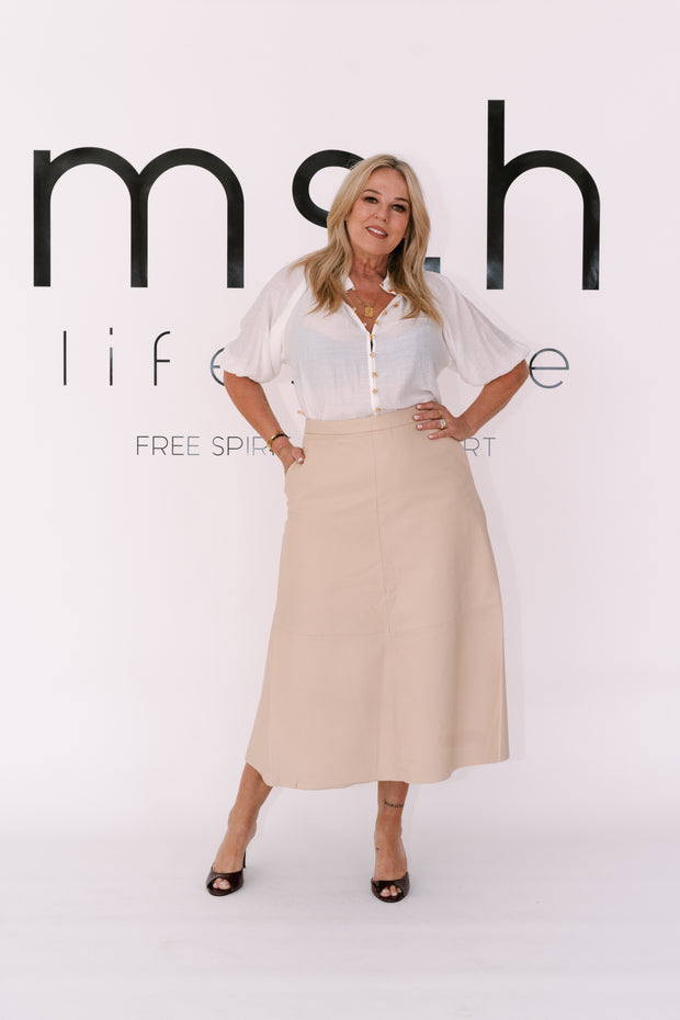 HAYWOOD LEATHER SKIRT - NUDE | DEA THE LABEL