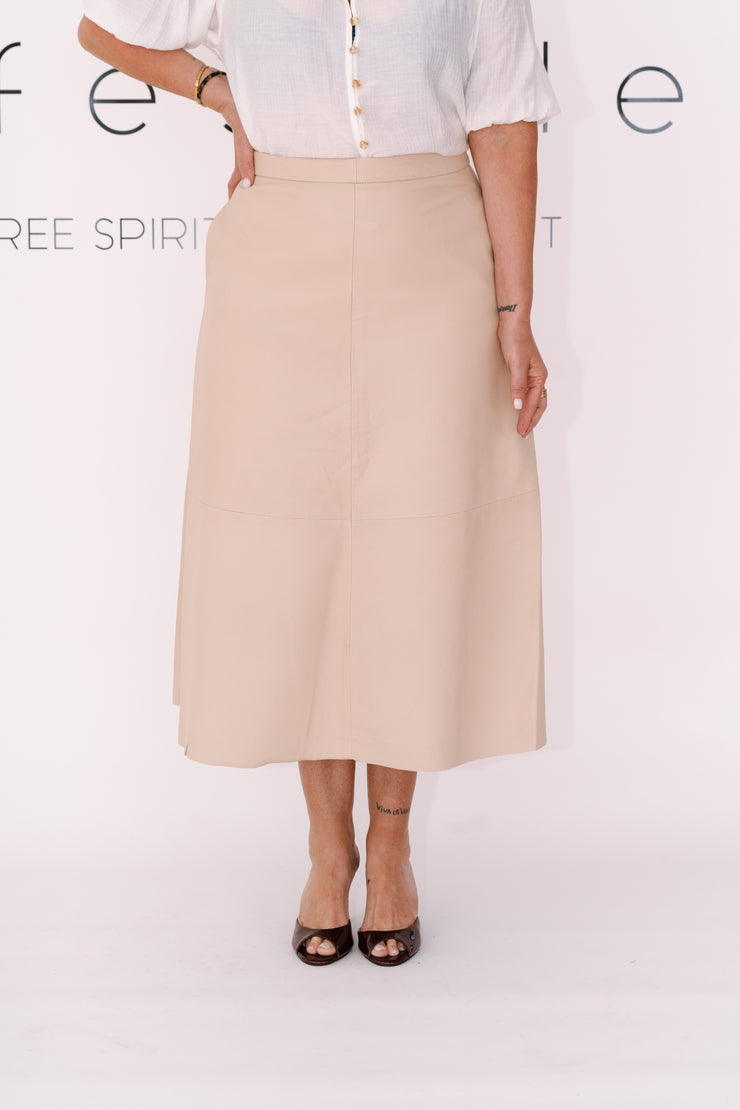 HAYWOOD LEATHER SKIRT - NUDE | DEA THE LABEL