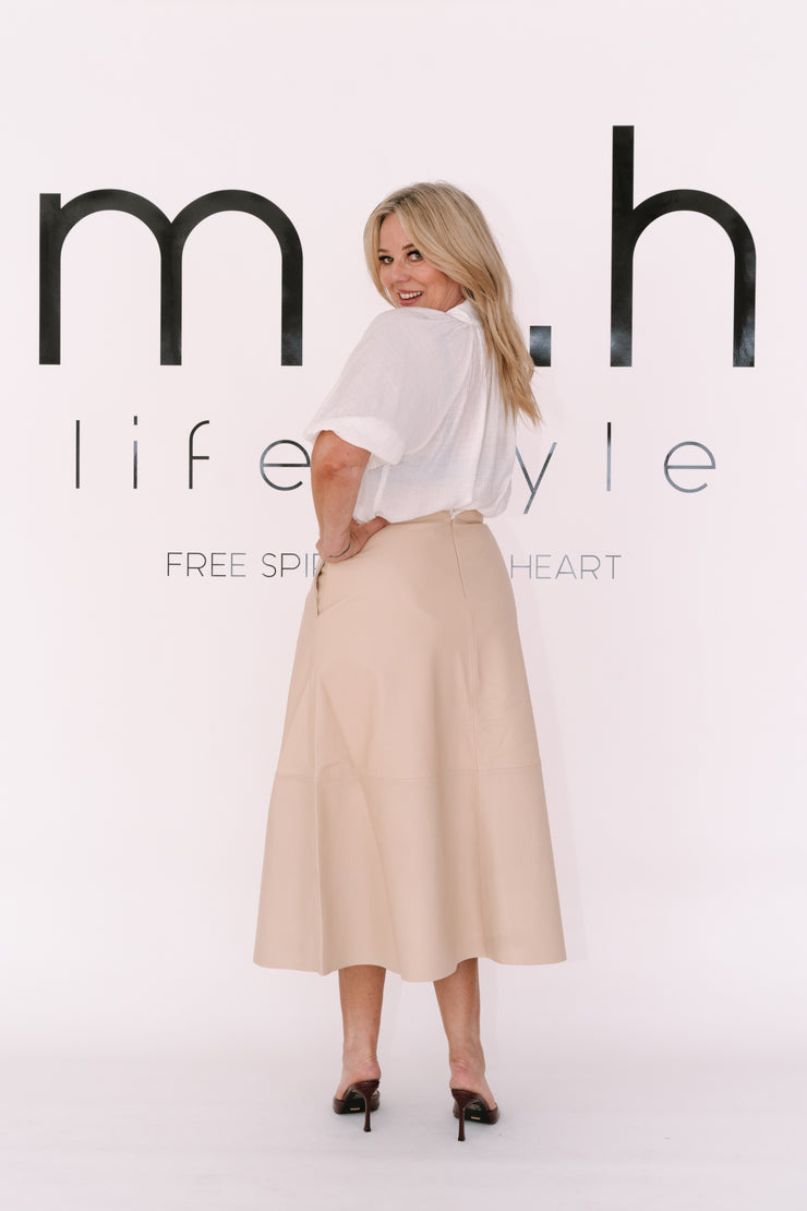 HAYWOOD LEATHER SKIRT - NUDE | DEA THE LABEL