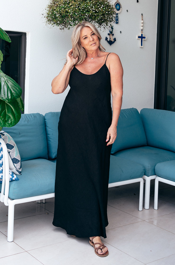 Peggy Linen Dress Maxi - Black