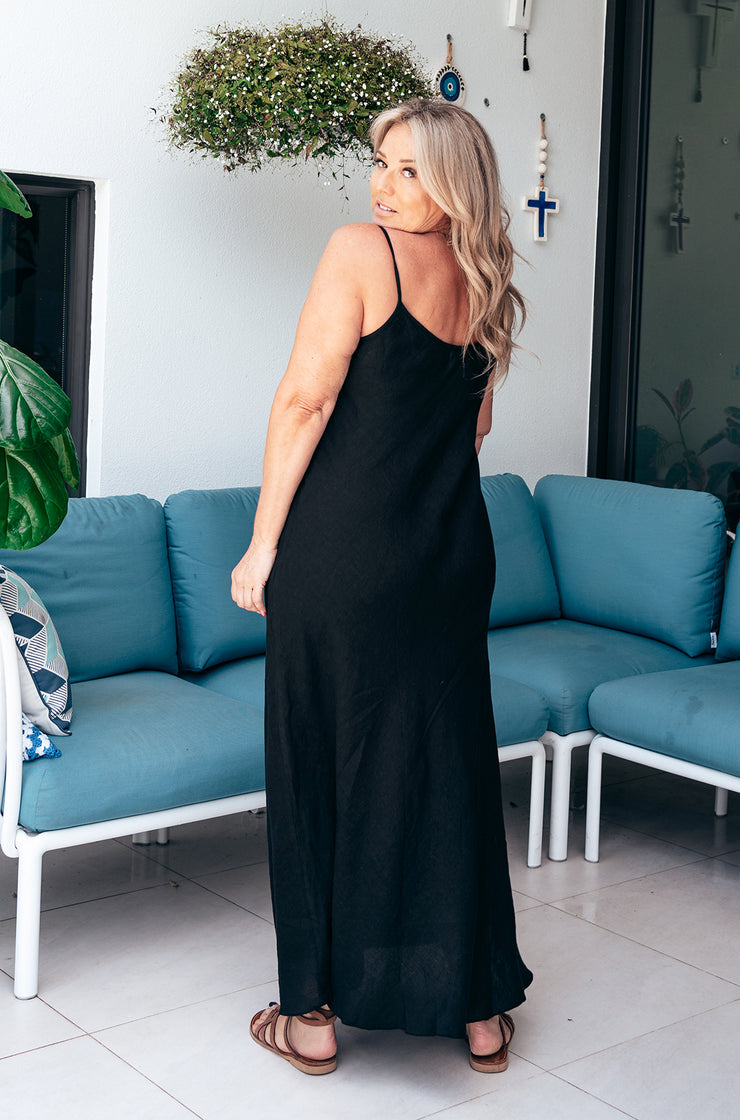 Peggy Linen Dress Maxi - Black