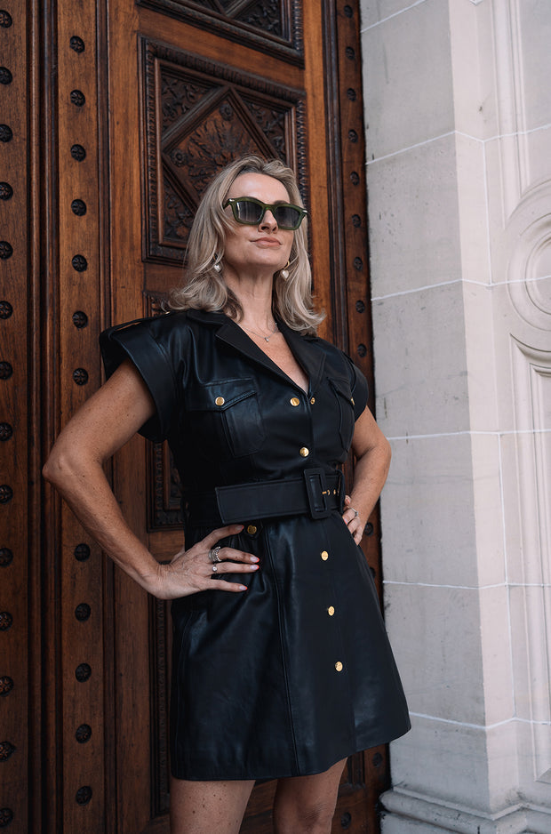 LEATHER MILITARY DRESS BLACK | SOFIA IRINA