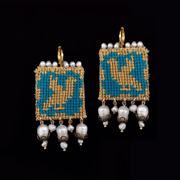 B612 bird and flower embroidery earring