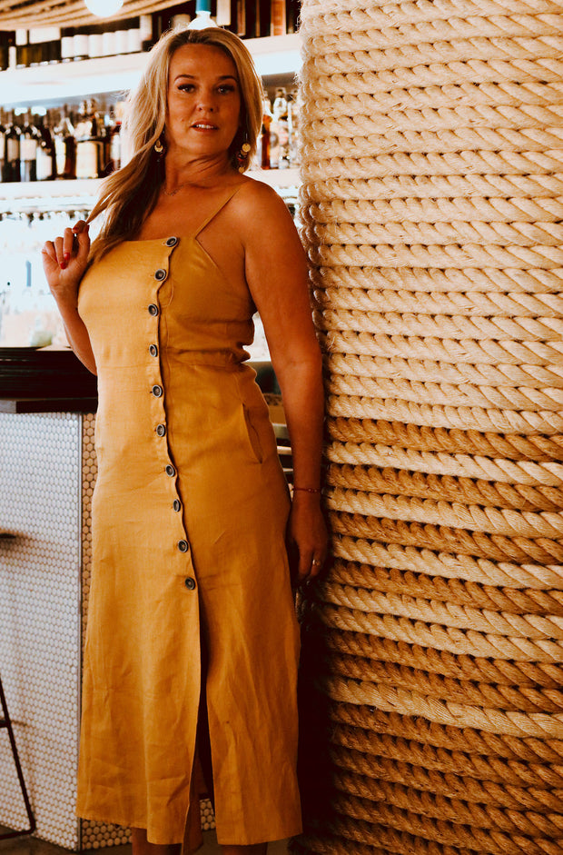 Button Down Midi Dress - Mustard | NATIVE SPEAKER